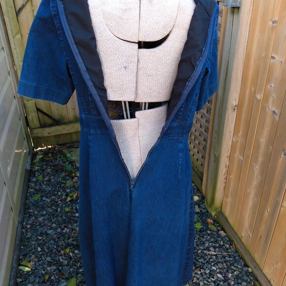 Handmade Denim Dress 40"B 34"W Blue Jean Stretch Amish Mennonite Cape Modest - Picture 8 of 13